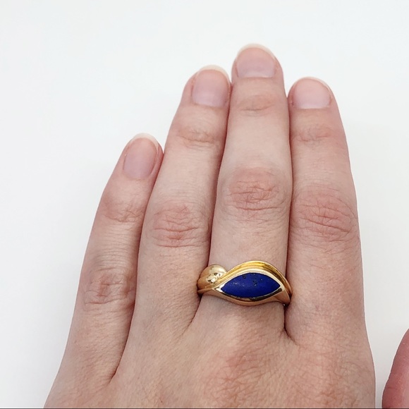14k yellow gold lapis lazuli ring. Vintage. Heavy. Size 10 - Picture 2 of 8
